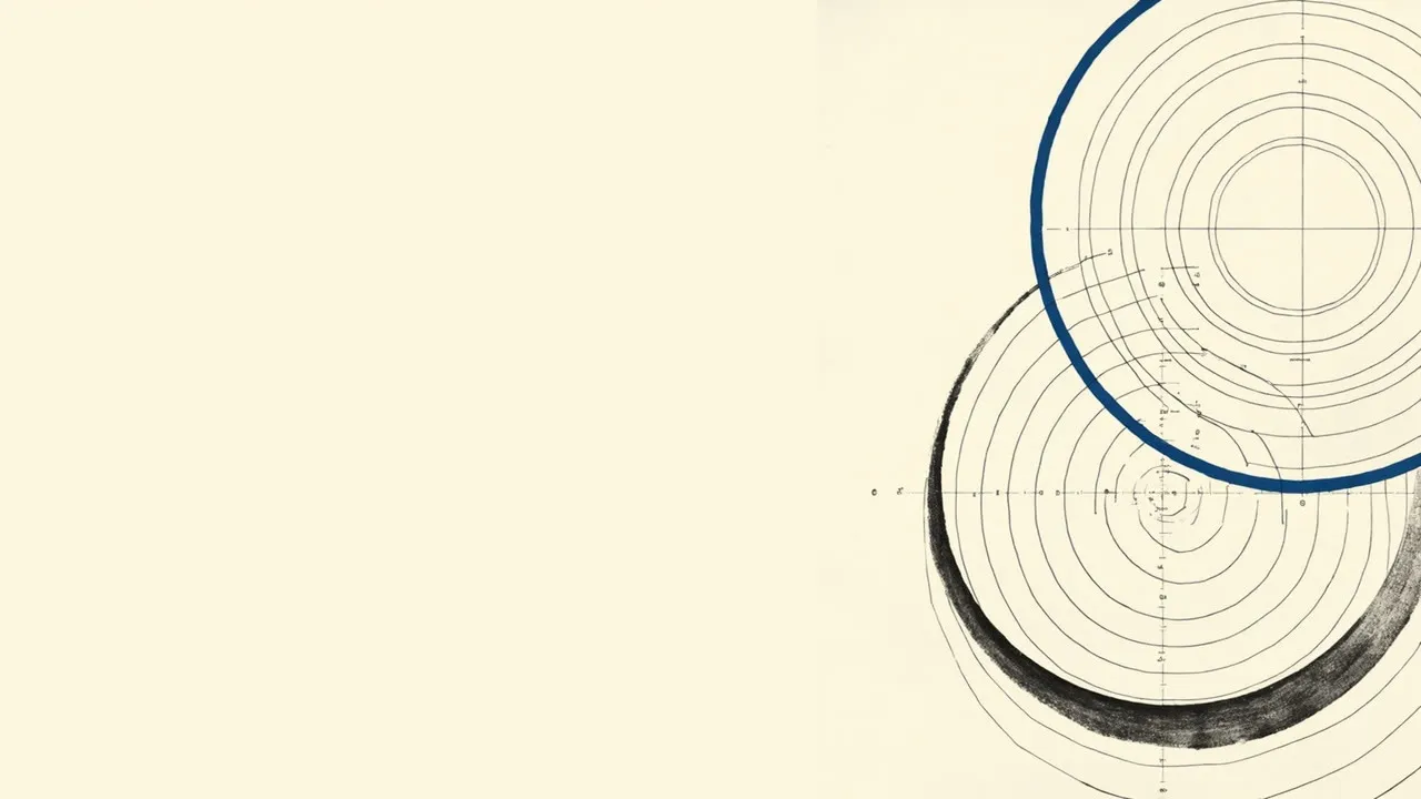 Cream Swiss-grid editorial diagram with concentric orbital rings and ink crosshairs; abstract observatory motif, no logos.
