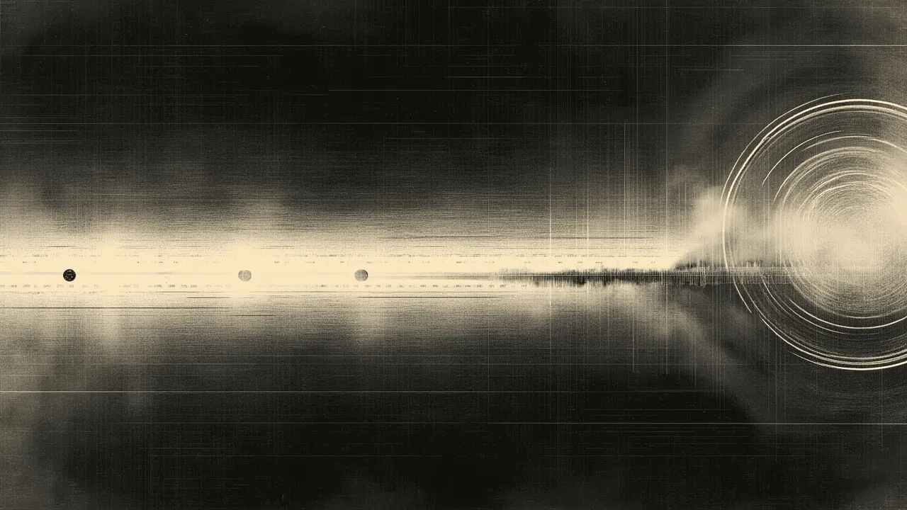 Calendar-strip abstraction with three date marks on a dark timeline.